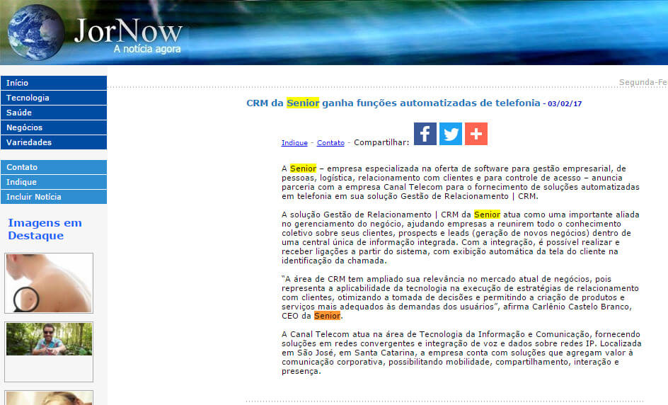 JORNOW | CRM da Senior ganha funções automatizadas de telefonia.