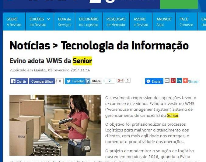 IMAM LOGÍSTICA | Evino adota WMS da Senior.