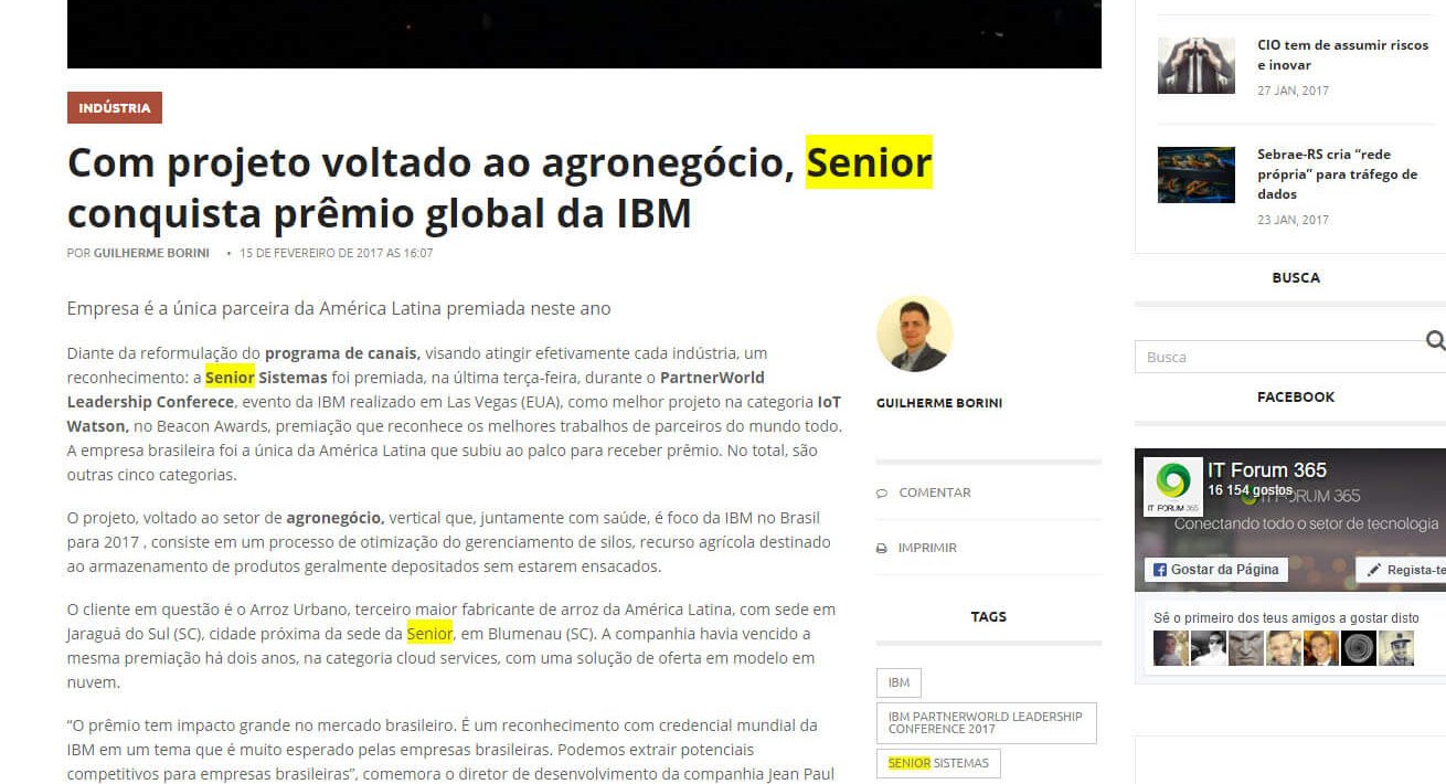 ITFORUM 365 | Com projeto voltado ao agronegócio, Senior conquista prêmio global da IBM