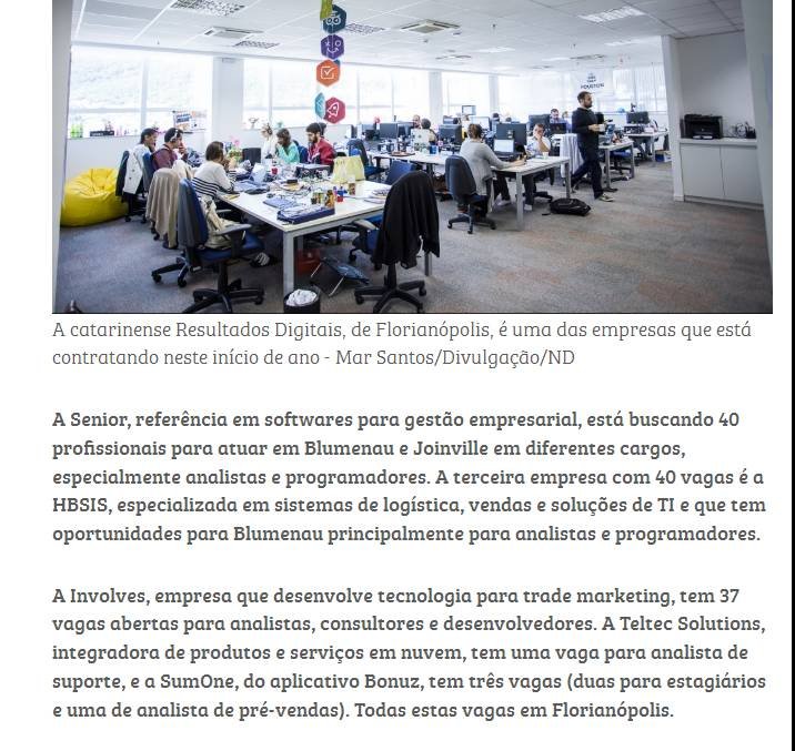 ND | Empresas de tecnologia em 209 vagas abertas em Santa Catarina.
