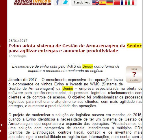 INTELOG | Evino adota sistema de Gestão de Armazenagem da Senior para agilizar entregas e aumentar produtividade.