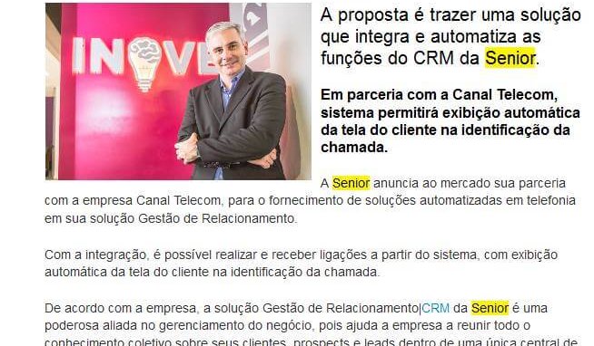 PORTAL ERP | Senior fecha parceria com Canal Telecom