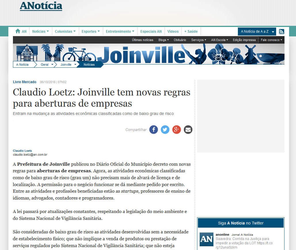 A NOTÍCIA | Claudio Loetz: Joinville tem novas regras para aberturas de empresas
