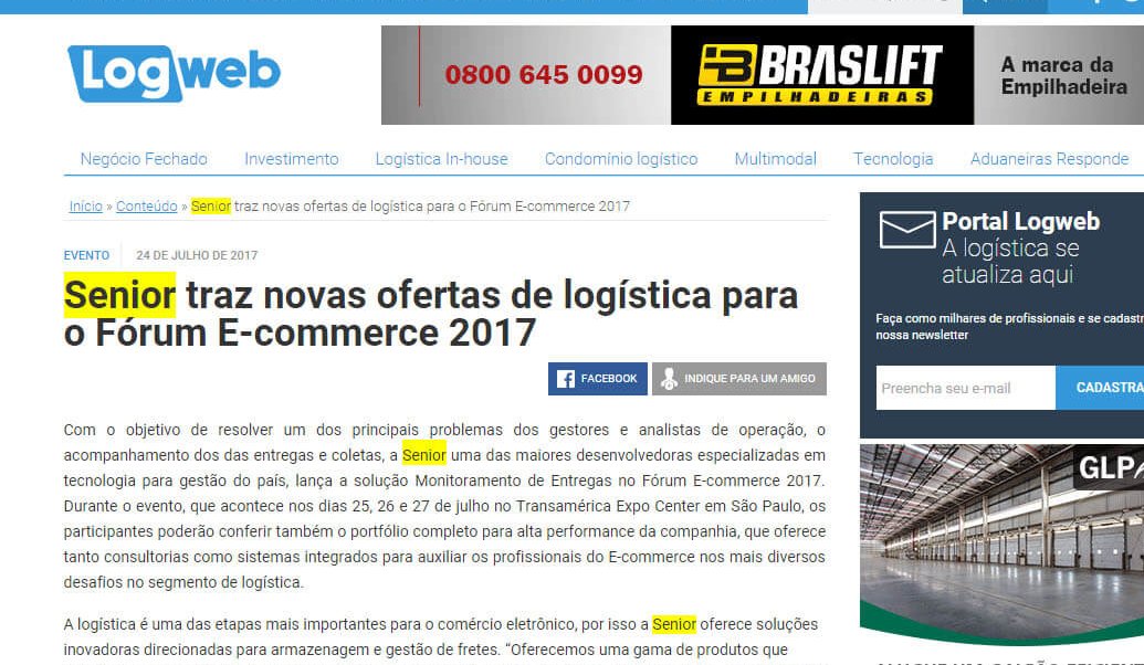 LOGWEB | Senior traz novas ofertas de logística para o Fórum e-commerce 2017