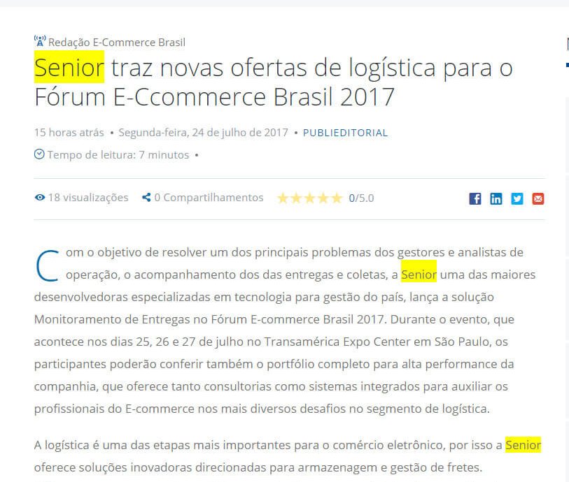 E-COMMERCE BRASIL | Senior traz novas ofertas de logística para o Fórum e-ccommerce Brasil 2017