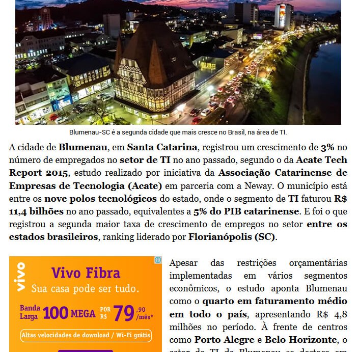 CBSI | Blumenau-sc é a segunda cidade que mais cresce no Brasil, na área de TI.
