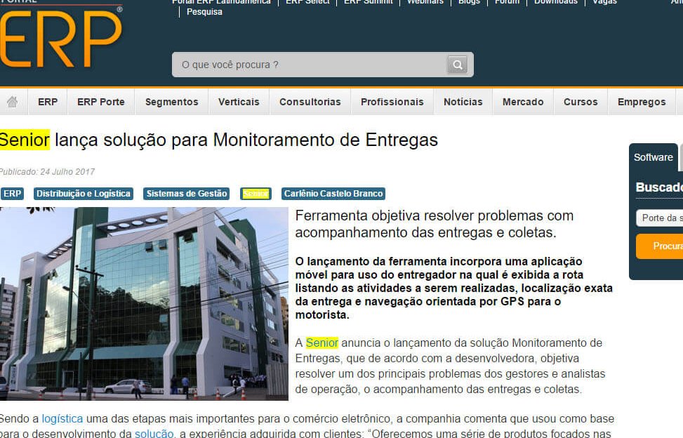 PORTAL ERP | Senior lança solução para monitoramento de entregas