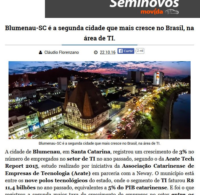 CBSI | Blumenau-sc é a segunda cidade que mais cresce no Brasil, na área de TI.