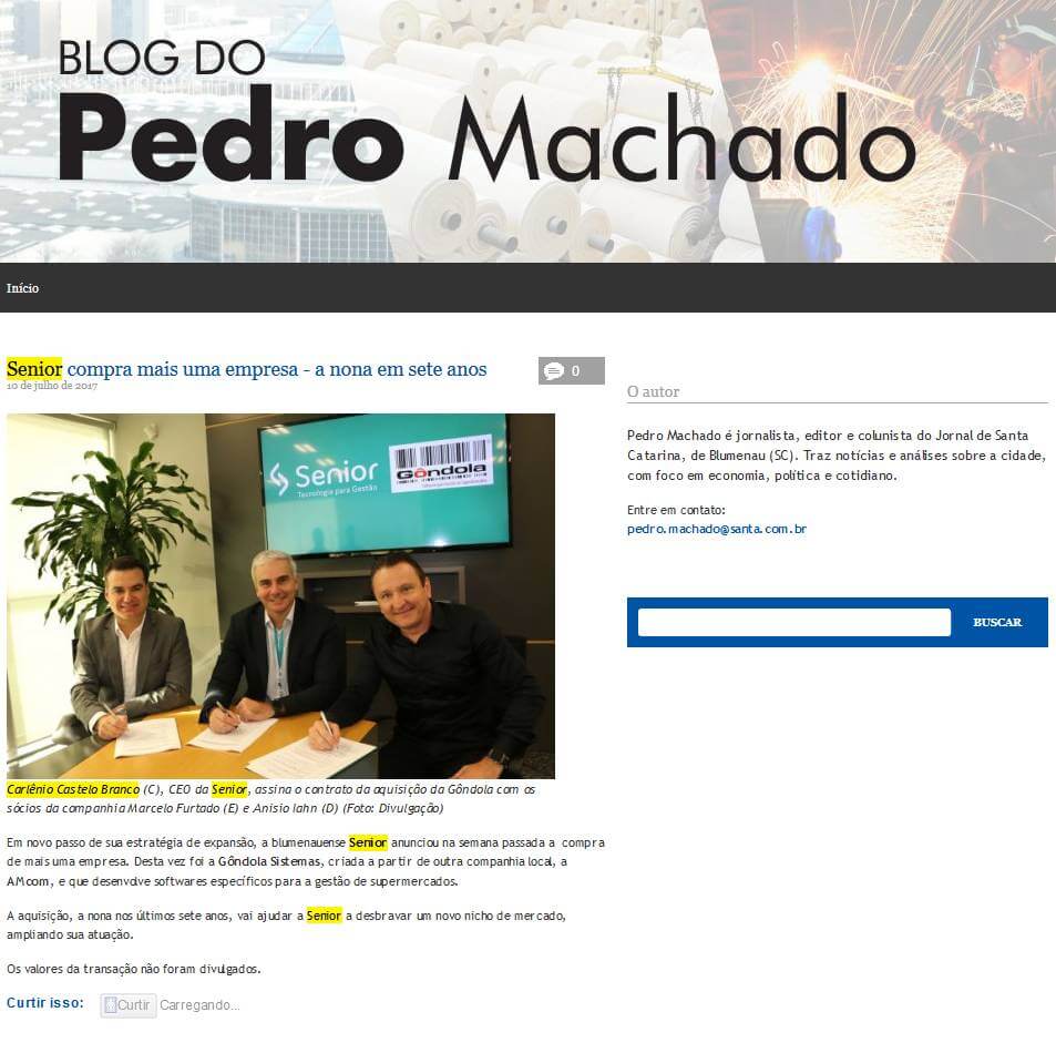 BLOG PEDRO MACHADO | Senior compra mais uma empresa – a nona em sete anos