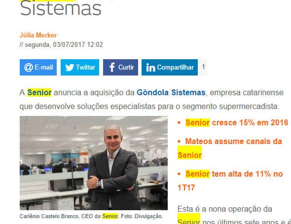 BAGUETE | Senior adquire Gôndola Sistemas