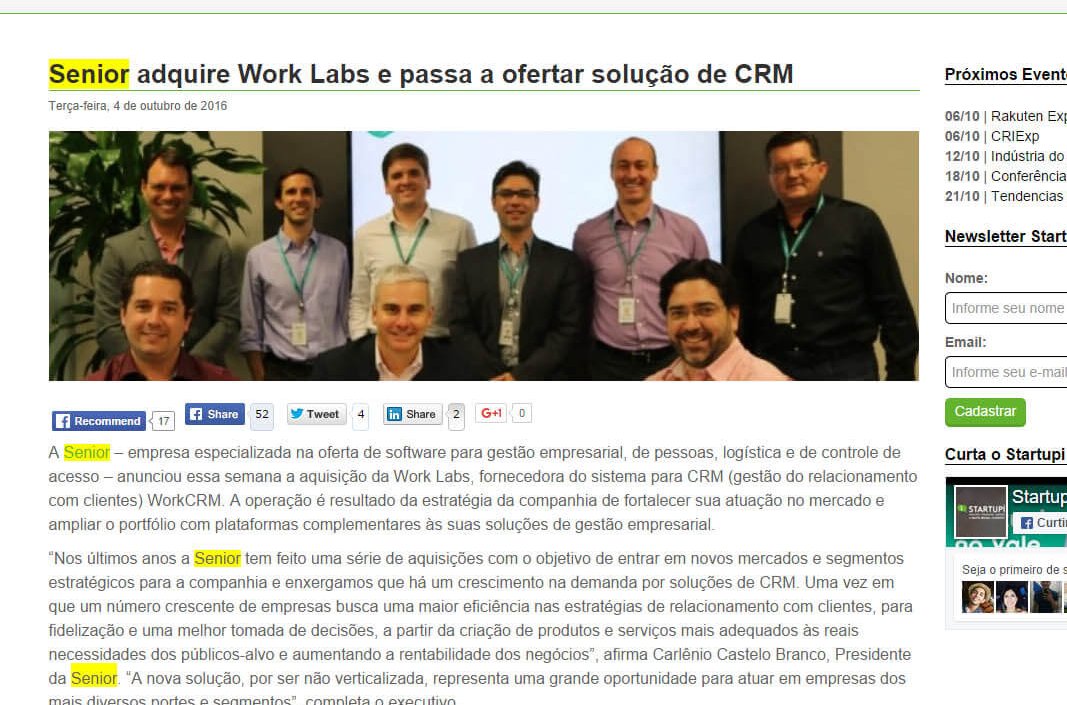 STARTUPI | Senior adquire Work Labs e passa a ofertar solução de CRM