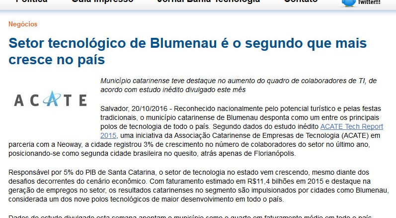 TI BAHIA | Setor tecnológico de Blumenau é o segundo que mais cresce no país
