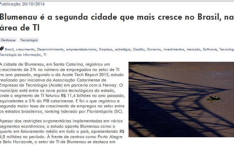 TI MAIOR | Blumenau é a segunda cidade que mais cresce no Brasil, na área de TI