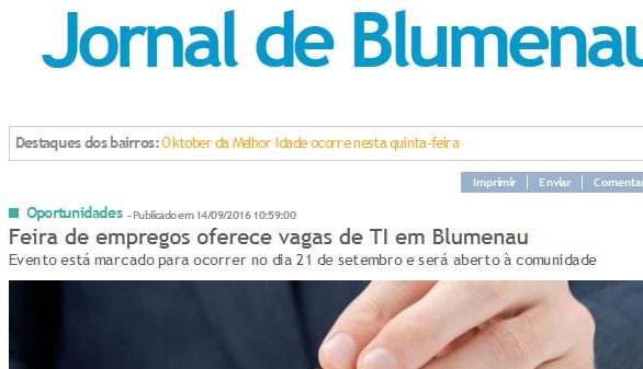 JORNAL DE BLUMENAU | Feira de empregos oferece vagas de TI em Blumenau