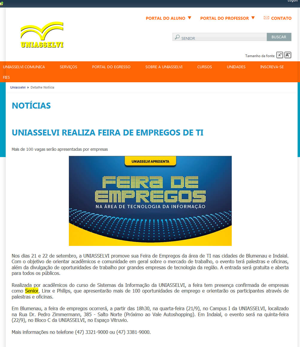 UNISSELVI | Uniasselvi realiza feira de empregos de TI