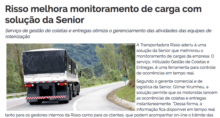 MUNDO LOGÍSTICA | Risso melhora monitoramento de carga com solução da Senior