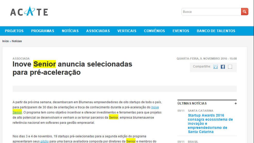 ACATE | Inove Senior anuncia selecionadas para pré-aceleração