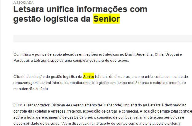 ACATE | Letsara unifica informações com Gestão Logística da Senior
