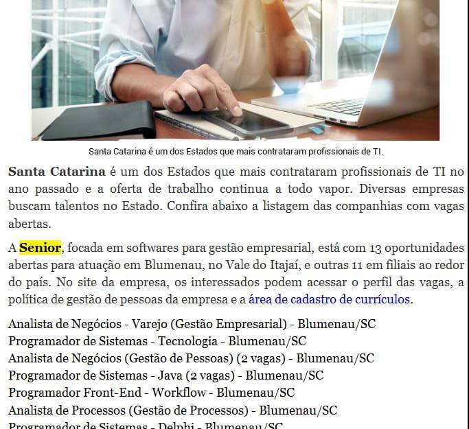 CBSI | Santa Catarina é um dos estados que mais contrataram profissionais de TI.