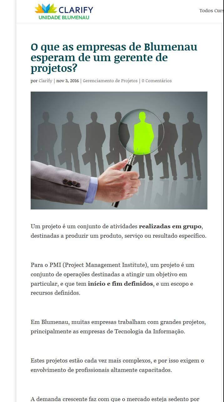 CLARIFY | O que as empresas de Blumenau esperam de um gerente de projetos