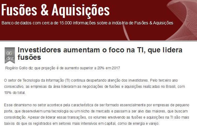 FUSÕES E AQUISIÇÕES | Investidores aumentam o foco na TI, que lidera fusões