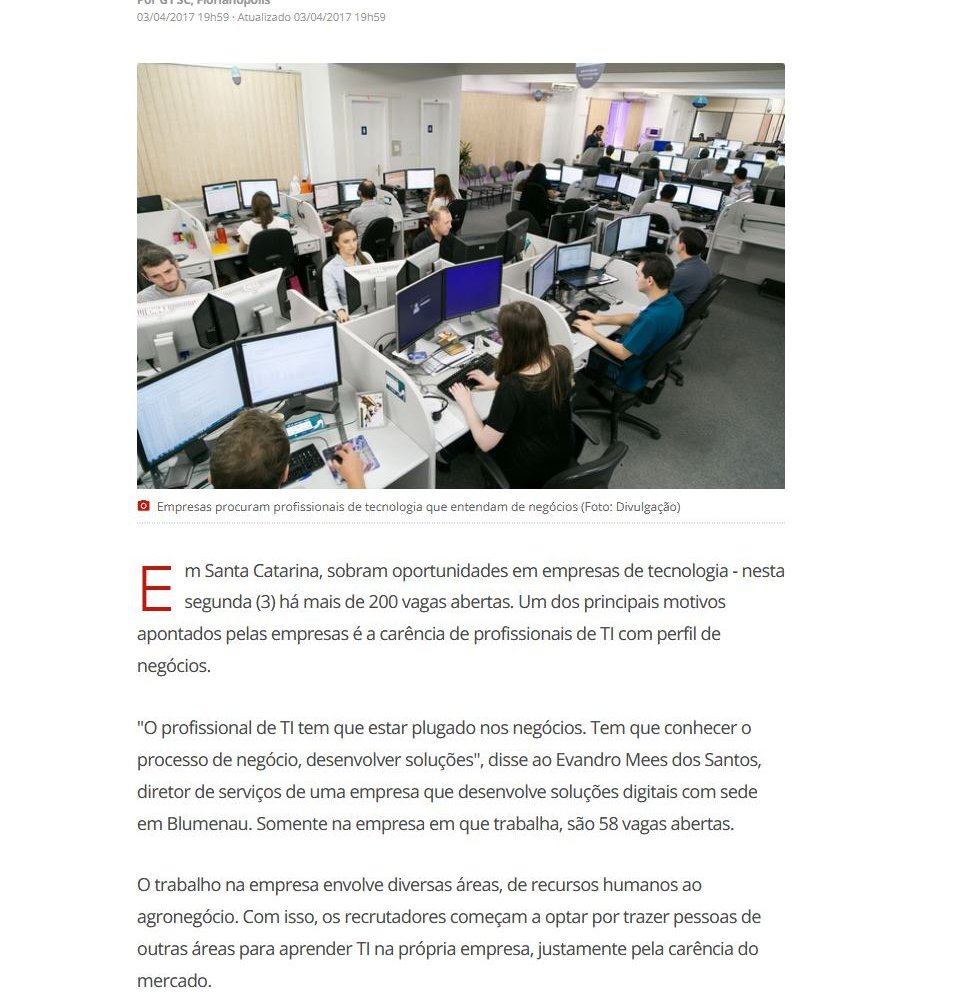 G1 GLOBO | Em SC, sobram vagas em tecnologia por falta de perfil em negócios