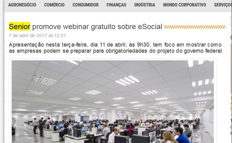 ECONOMIA-SC | Senior promove webinar gratuito sobre eSocial