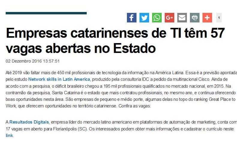 ADJORISC | Empresas catarinenses de TI têm 57 vagas abertas no estado