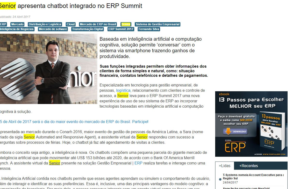 PORTAL ERP | Senior apresenta chatbot integrado no ERP summit