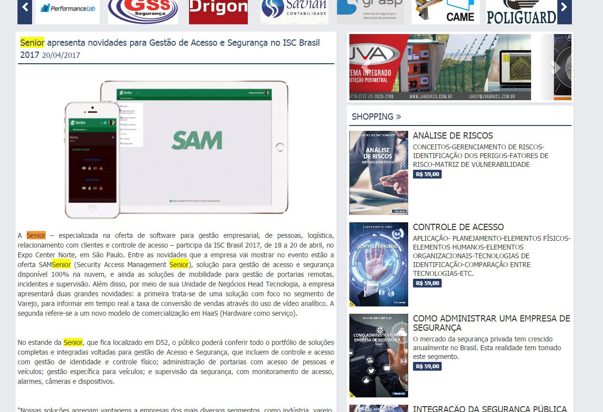 PORTAL DA SEGURANÇA | Senior apresenta novidades para Gestão de Acesso e Segurança no ISC Brasil 2017