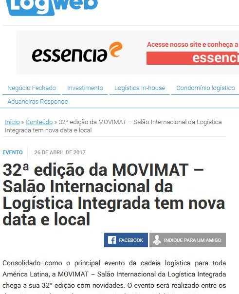 LOG WEB | 32ª edição da movimat – Salão internacional da logística integrada tem nova data e local