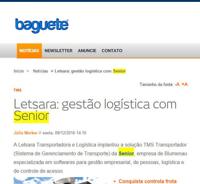BAGUETE | Letsara Gestão Logística com Senior