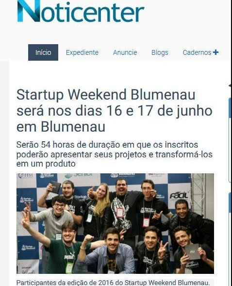 NOTICENTER | Startup Weekend  Blumenau será nos dias 16 e 17 de junho