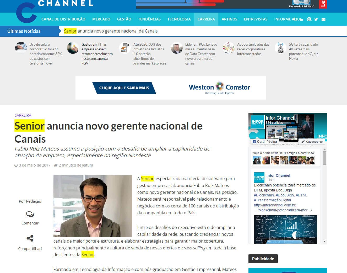 INFOR CHANNEL | Senior anuncia novo gerente nacional de canais