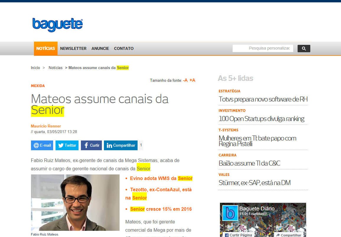 BAGUETE | Mateos assume canais da Senior