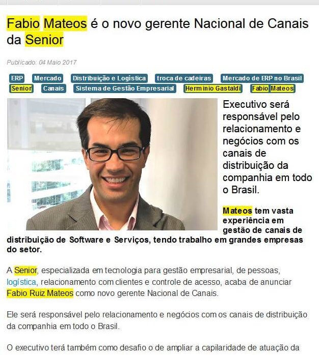 PORTAL ERP | Fabio Mateos é o novo gerente nacional de canais da Senior