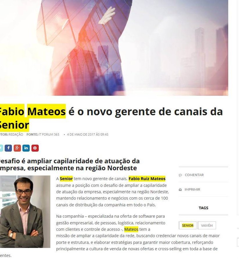 IT FORUM | Fabio Mateos é o novo gerente de canais da Senior