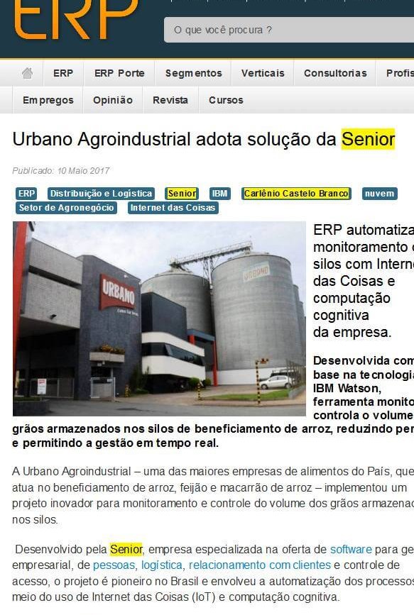 PORTAL ERP | Urbano Agroindustrial adota solução da Senior