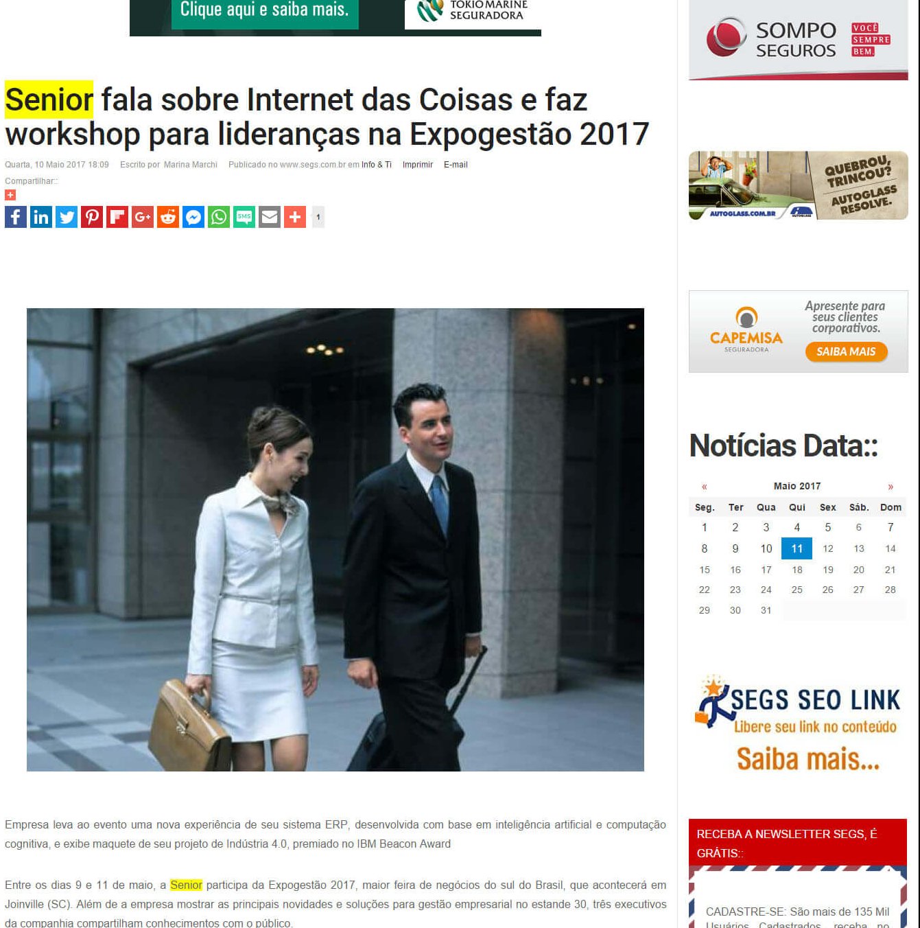 PORTAL SEGS | Senior fala sobre internet das coisas e faz workshop para lideranças na expogestão 2017