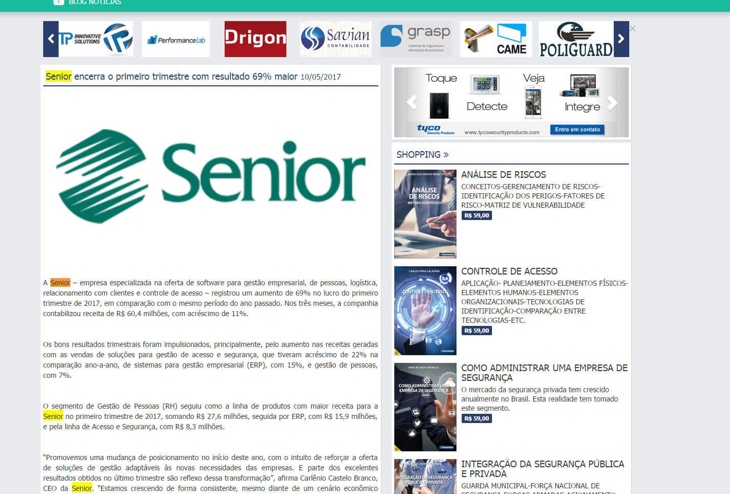 JORNAL DA SEGURANÇA | Senior encerra o primeiro trimestre com resultado 69% maior