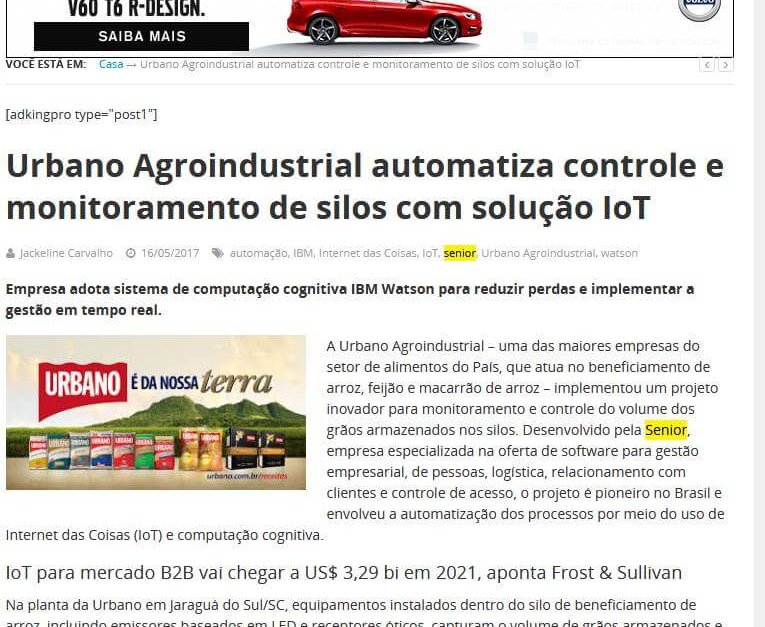 IP NEWS | Urbano Agroindustrial automatiza controle e monitoramento de silos com solução IOT