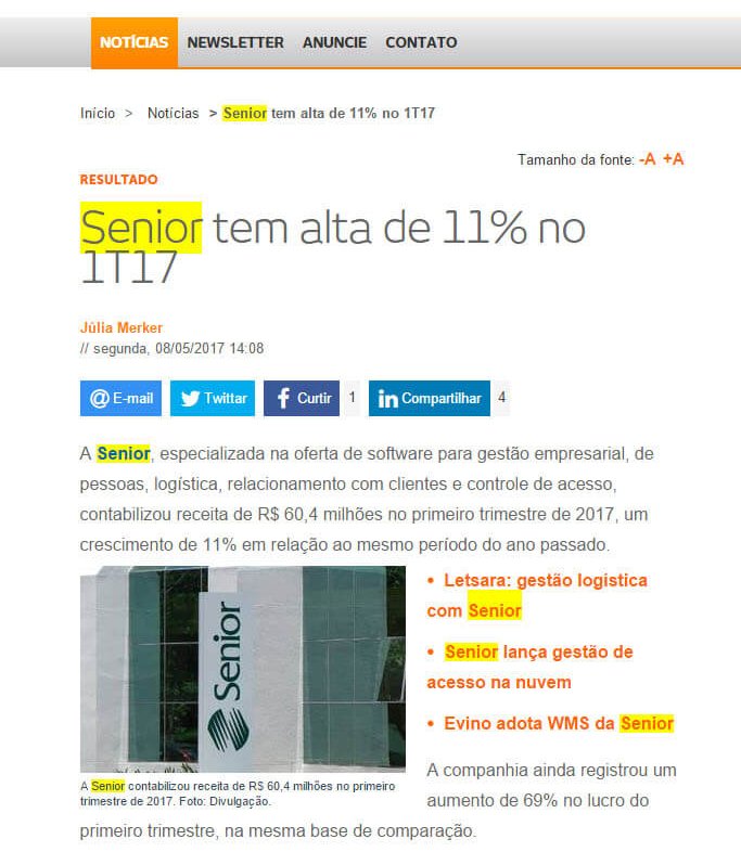 BAGUETE | Senior tem alta de 11 no 1t17