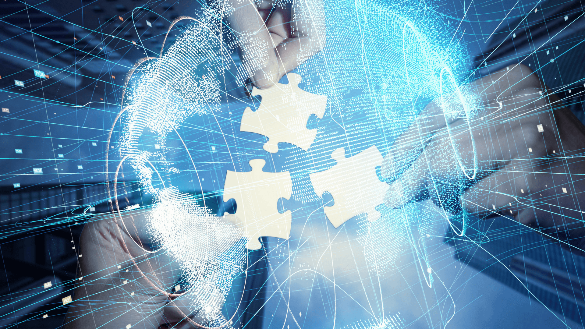 Imagem tecnológica mostrando peças se encaixando.