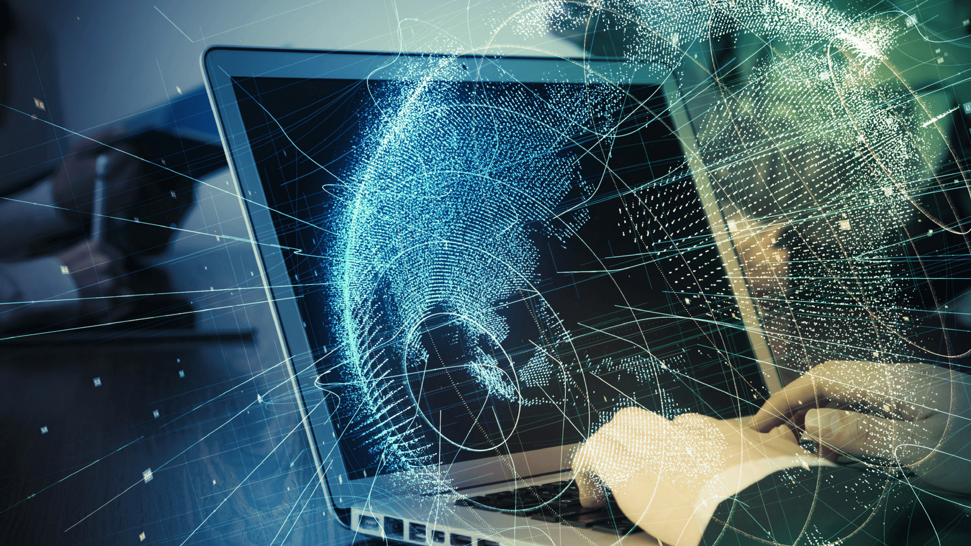 Imagem tecnológica de uma pessoa mexendo no computador.